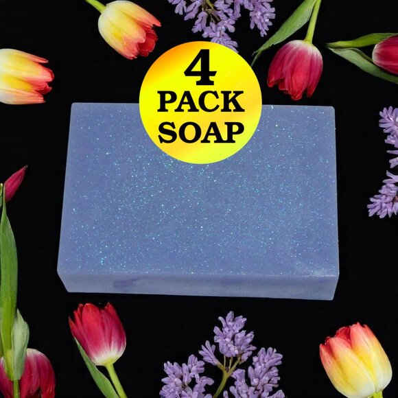 NEW Lilac, Tulip, & Rose Floral scented handmade soap. Set of 4 soap bars. - Picture 1 of 6